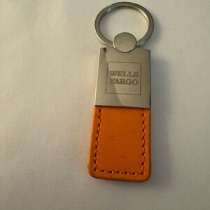 Wells Fargo Keychain Key Ring Silver Metal Orange Leather‎ Corporate Gift